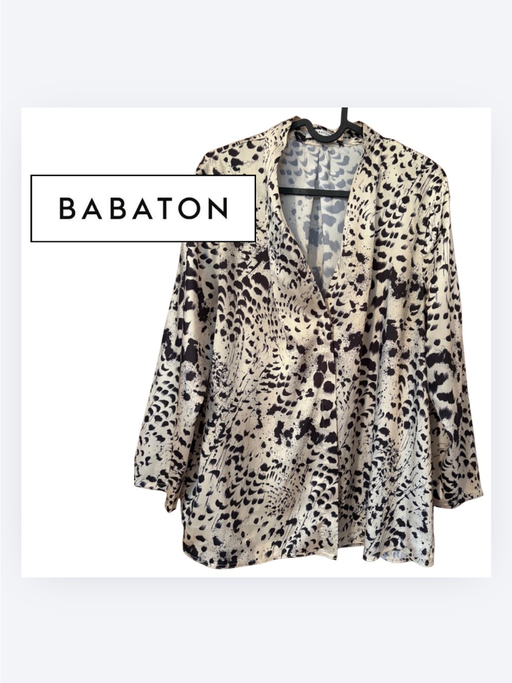 Babaton Black & Cream Animal-Print V-Neck Blouse